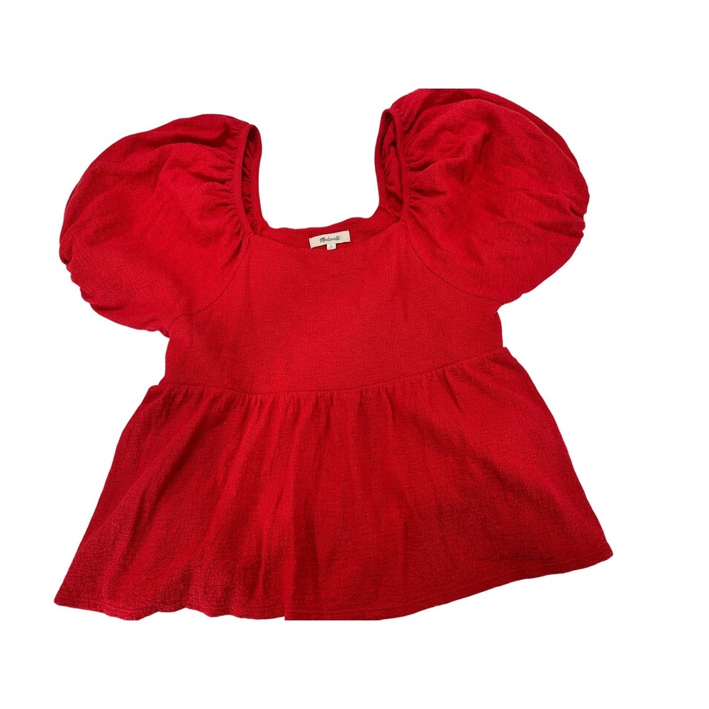 Madewell Red Puff Sleeve Peplum Top